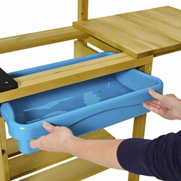 TP Toys | Deluxe hölzerne Matschküche für Jungen und Mädchen 3+ | Kinder Outdoor-Küche Spielset mit Wasserpfanne, Garten Waschbecken und Küchenzubehör | Garten Pretend Play für Kleinkinder - 4