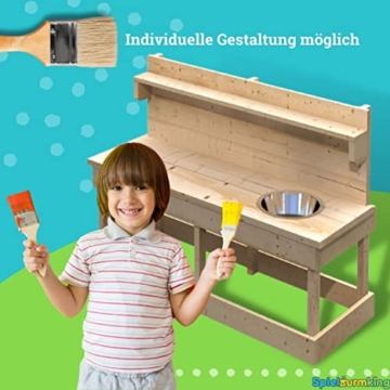 SPIELTURMKING - Matschküche FINJA Kinderküche mit Spülbecken & Topfset 120x44x86cm Outdoorküche Spielküche Massivholz naturbelassen - 4