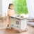 HOMCOM Kinderküche mit Rollen Spielküche Küchenwagen für Kinder mit 2 Töpfen Spüle Kochbank Schränke 5 Stück Küchenzubehör Naturholz+Grau 70 x 40 x 66,5 cm - 2