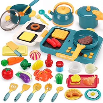 REMOKING Küche Spielset Kinderspielzeug, Kochen Küchenzubehör und Lebensmittel Spielzeug Set, Rollenspiel Küchenset für Kinder Jungen Mädchen 3 4 5 6 7 8 Jahre - 1