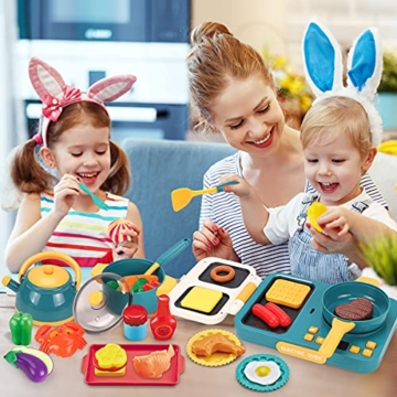 REMOKING Küche Spielset Kinderspielzeug, Kochen Küchenzubehör und Lebensmittel Spielzeug Set, Rollenspiel Küchenset für Kinder Jungen Mädchen 3 4 5 6 7 8 Jahre - 6