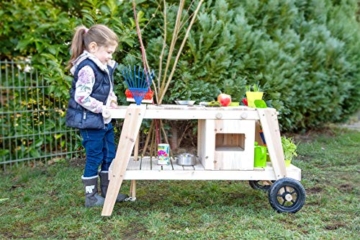 small foot Matschküche aus massivem und witterungsbeständigem Holz für Kinder ab 3, Outdoorküche mit Rädern, 11665 104 x 59 x 54 cm - 2